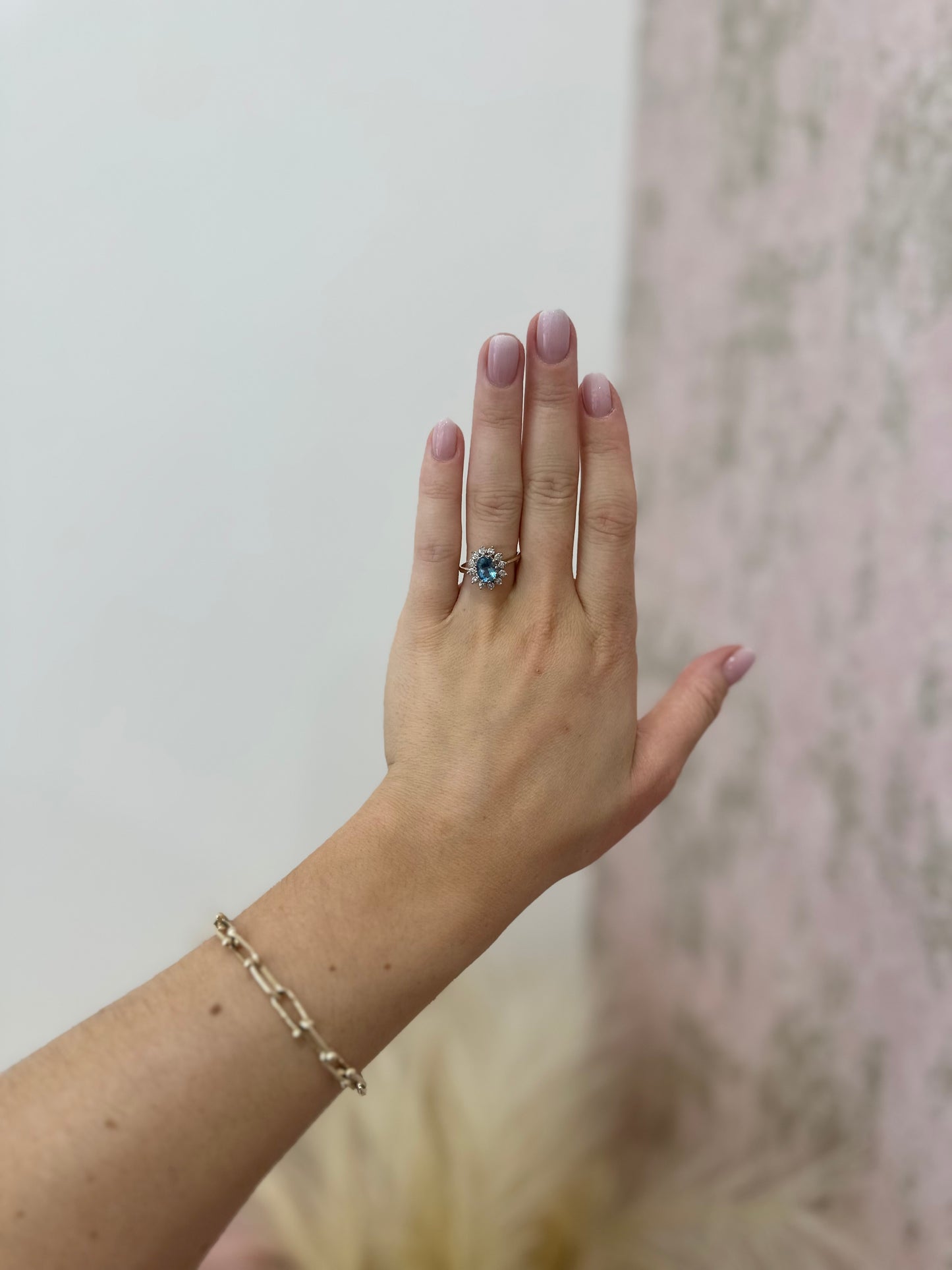 9ct Gold Blue Topaz & Diamond Ring